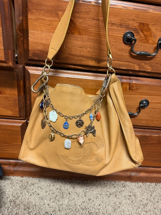CHANEL Handbags - CHANEL Tan Leather Shoulder Bag with Charm Chain